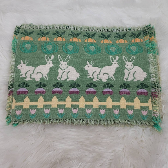 Tapestry Fabric Bunny/Carrot/Fence 6 Placemats W17" X  L11.5" - Picture 1 of 2